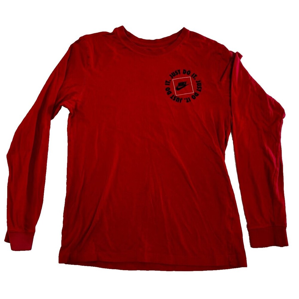 Nike Just Do It Long Sleeve Red T-Shirt Men’s Size Small Swoosh Logo Graphic Tee